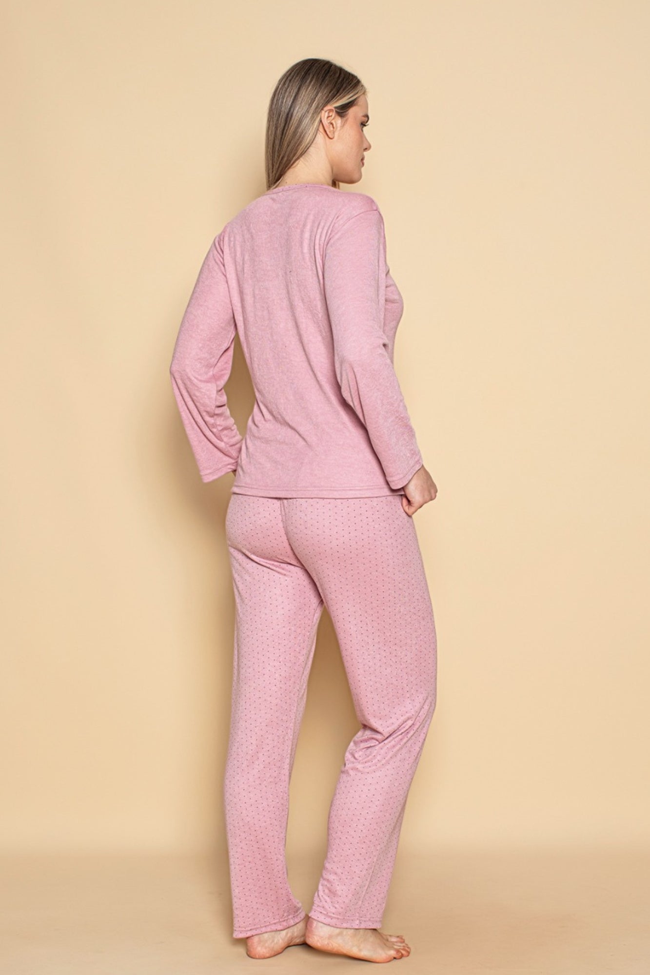 dreamy uzun kollu desenli düğmeli yaka pijama takimi - Justyol