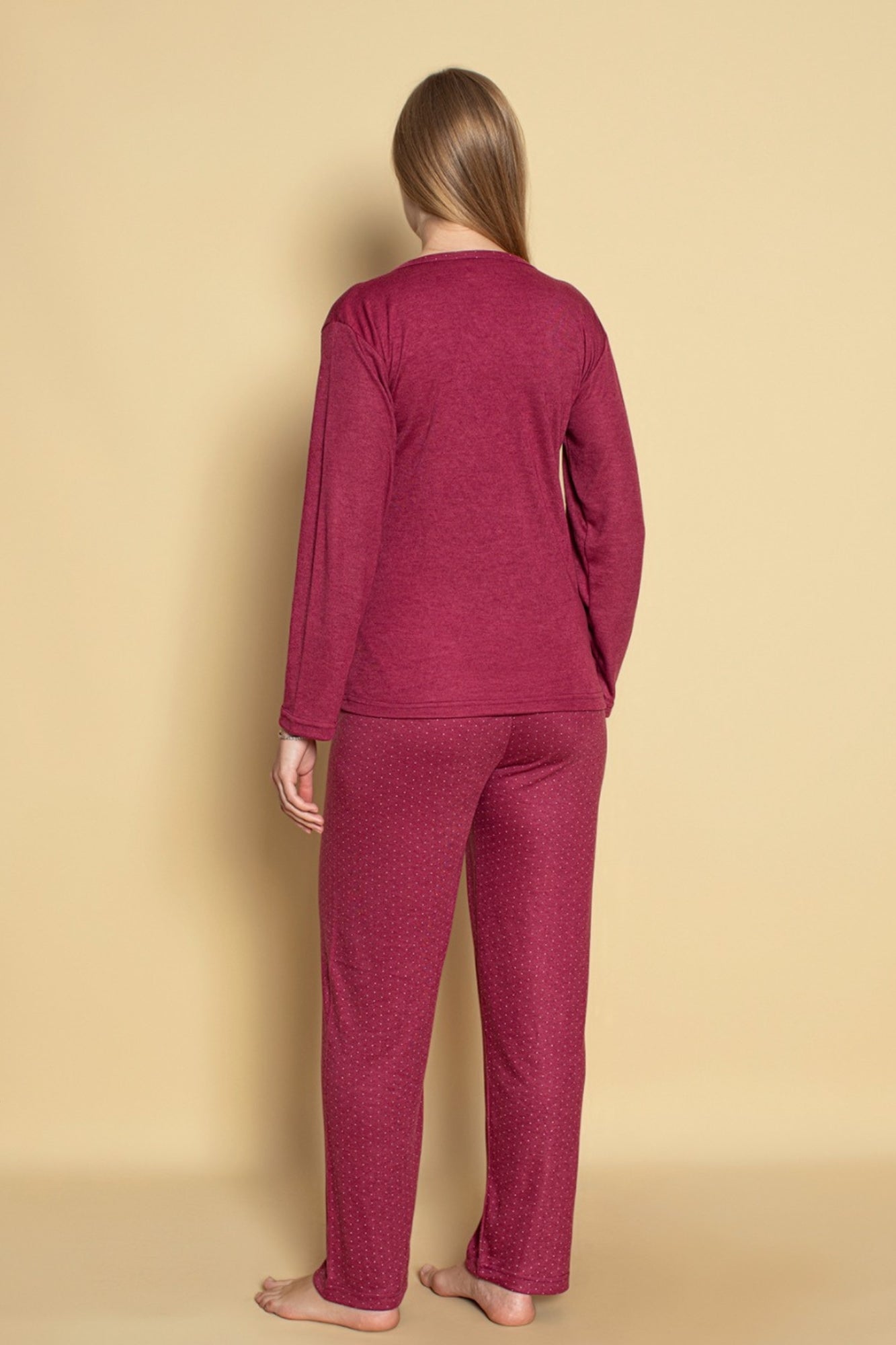 dreamy uzun kollu desenli düğmeli yaka pijama takimi - Justyol