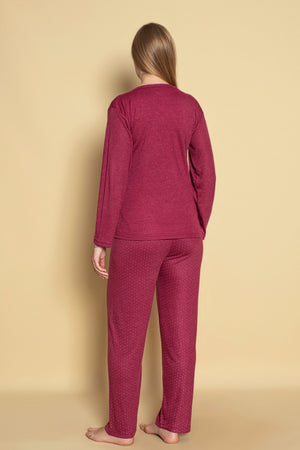 dreamy uzun kollu desenli düğmeli yaka pijama takimi - Justyol