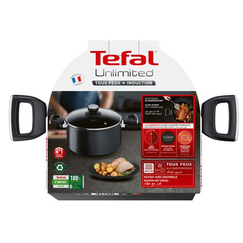 Unlimited Faitout 24cm+Couv Verre G2554602 - Antiadhésif - Induction Téfal
