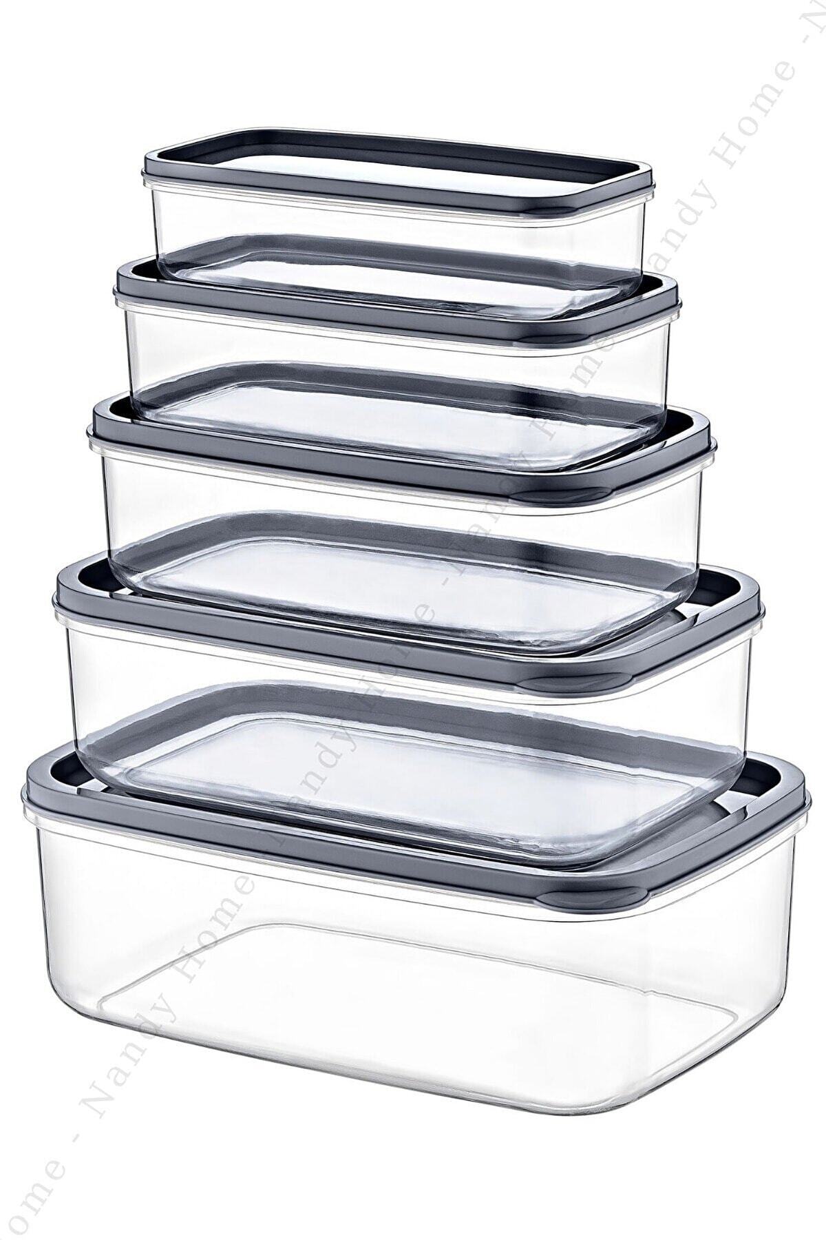 10 lu Set Embox Dikdörtgen Erzak, Gıda Saklama Kabı Antrasit JHome