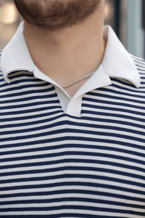 çizgili örme desenli polo yaka erkek t-shirt - Justyol