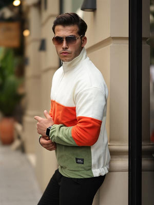 3 Renk Yarım Fermuar Polar Sweatshirt - Justyol