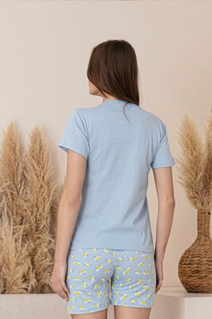 dreamy pamuklu desenli kisa kollu şortlu kadin pijama takimi - Justyol