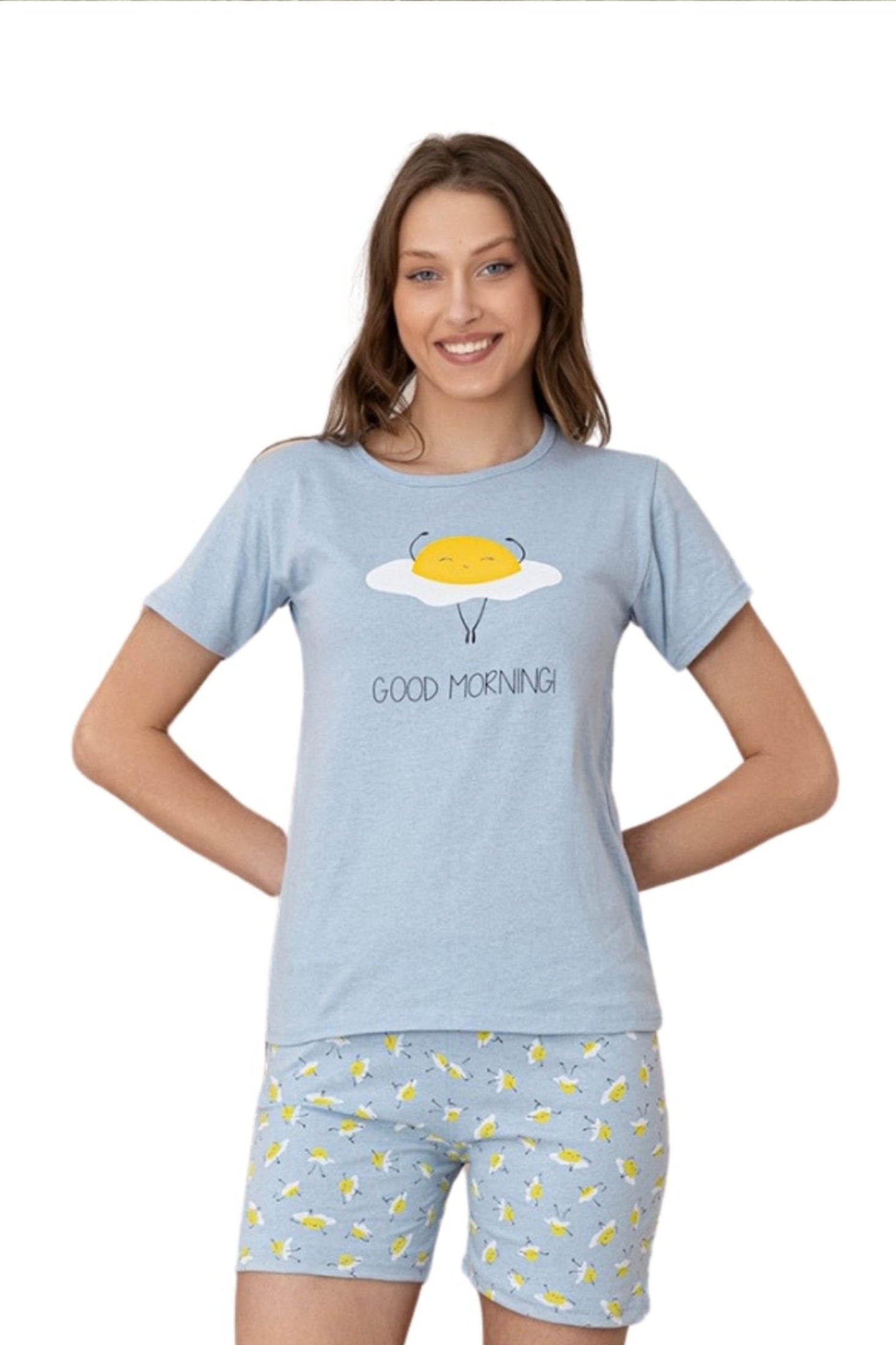 dreamy pamuklu desenli kisa kollu şortlu kadin pijama takimi - Justyol