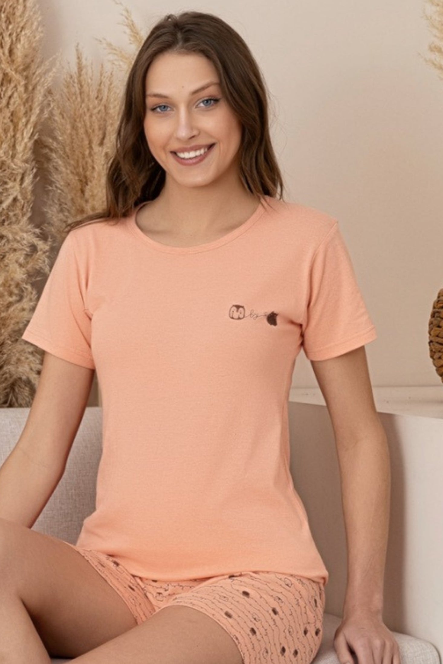 dreamy pamuklu desenli kisa kollu şortlu kadin pijama takimi - Justyol