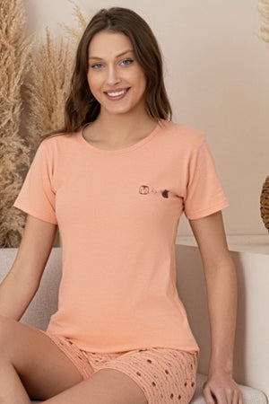 dreamy pamuklu desenli kisa kollu şortlu kadin pijama takimi - Justyol