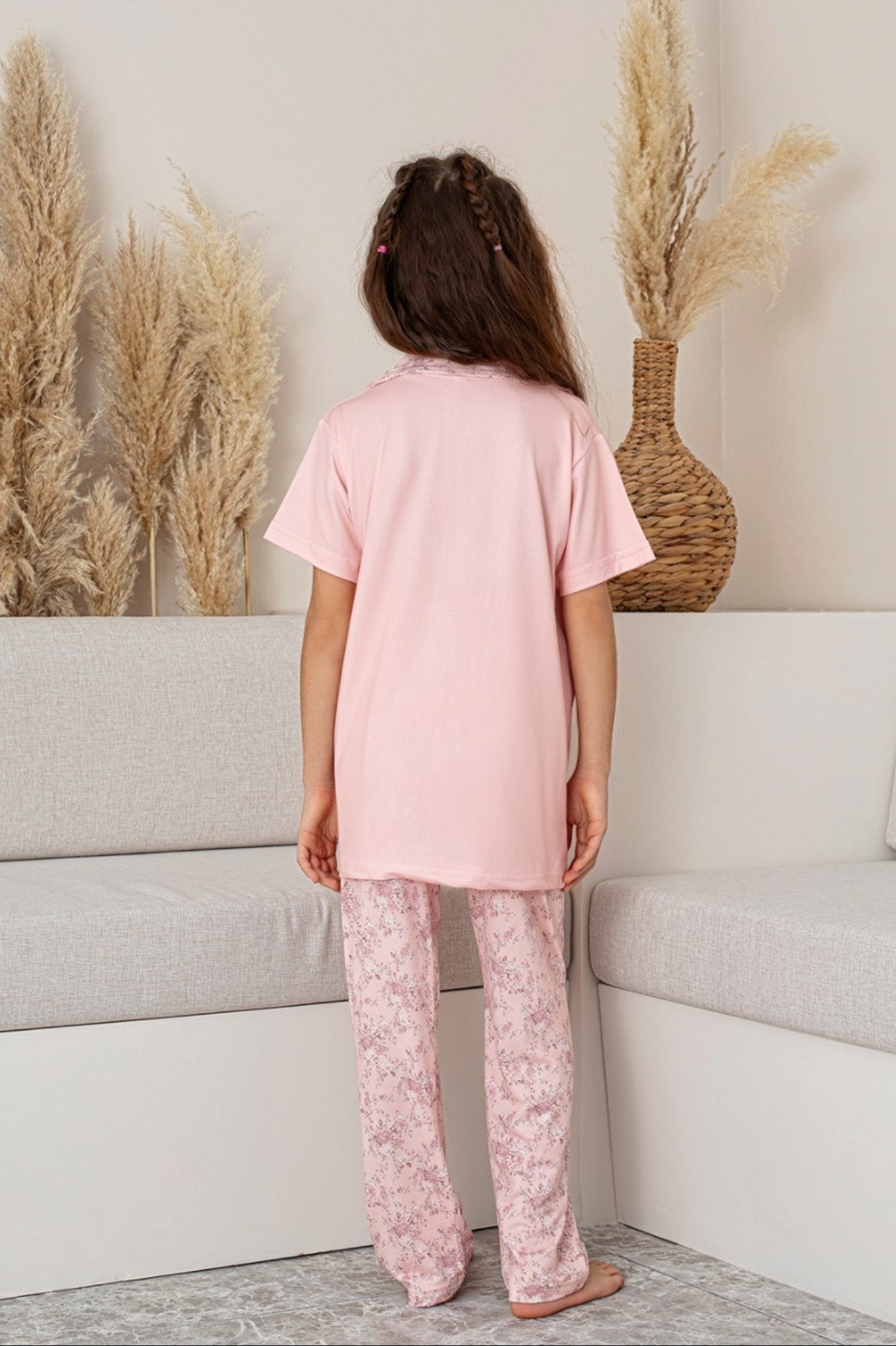 anne kiz kombin çiçekli kisa kollu gömlek pijama takimi (anne kiz ayri satilir) - Justyol