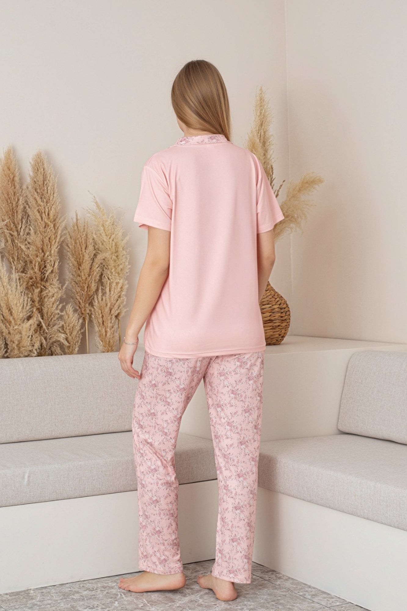 anne kiz kombin çiçekli kisa kollu gömlek pijama takimi (anne kiz ayri satilir) - Justyol