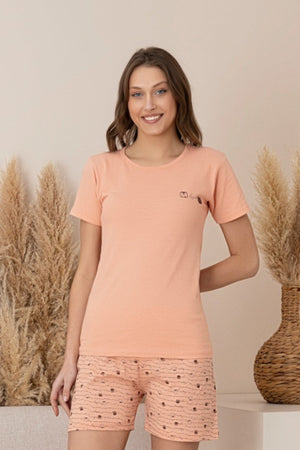 dreamy pamuklu desenli kisa kollu şortlu kadin pijama takimi - Justyol