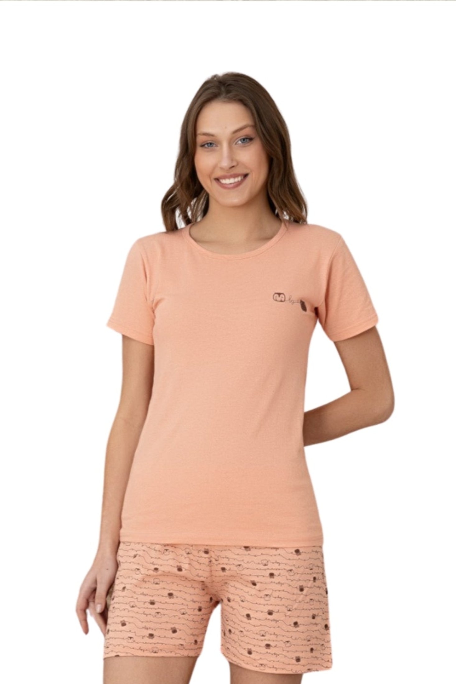 dreamy pamuklu desenli kisa kollu şortlu kadin pijama takimi - Justyol