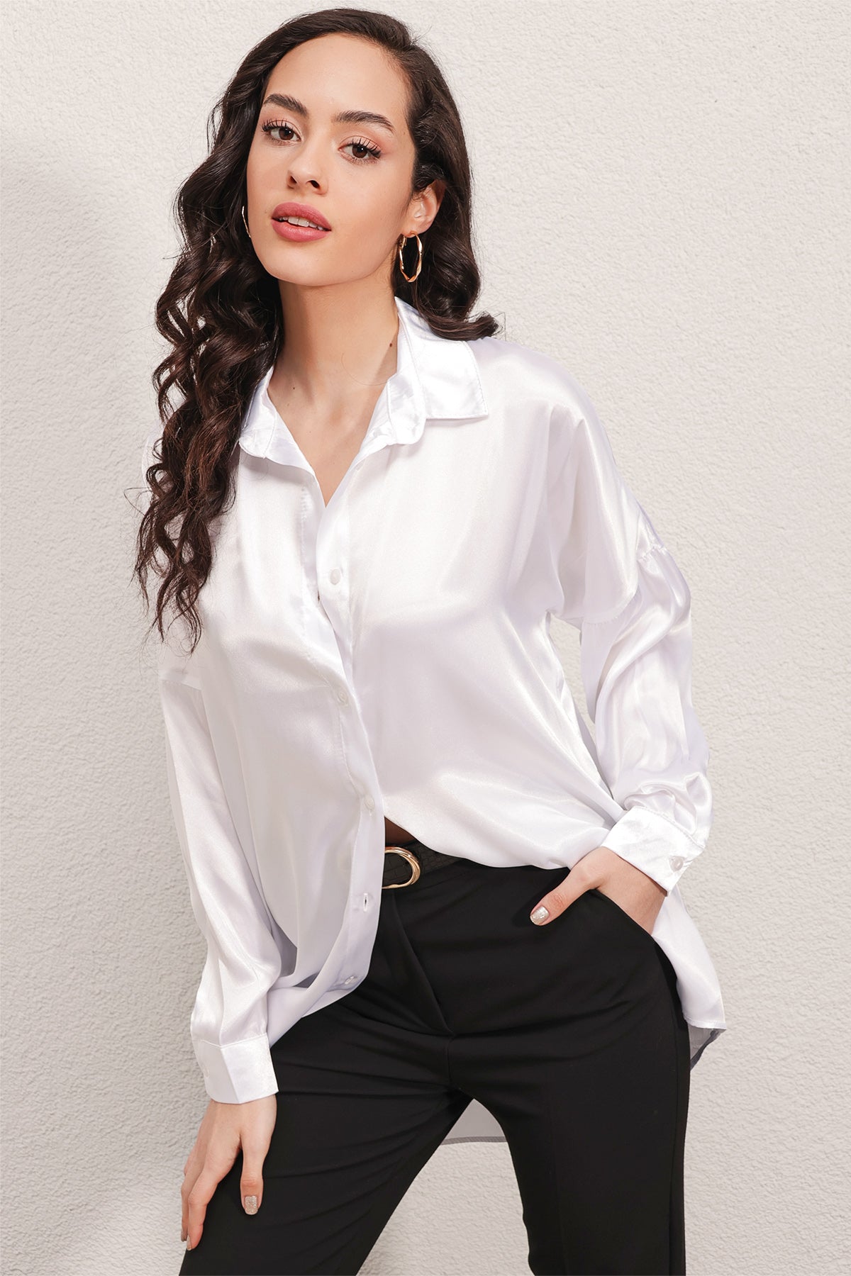 3985 oversize saten gömlek - Justyol