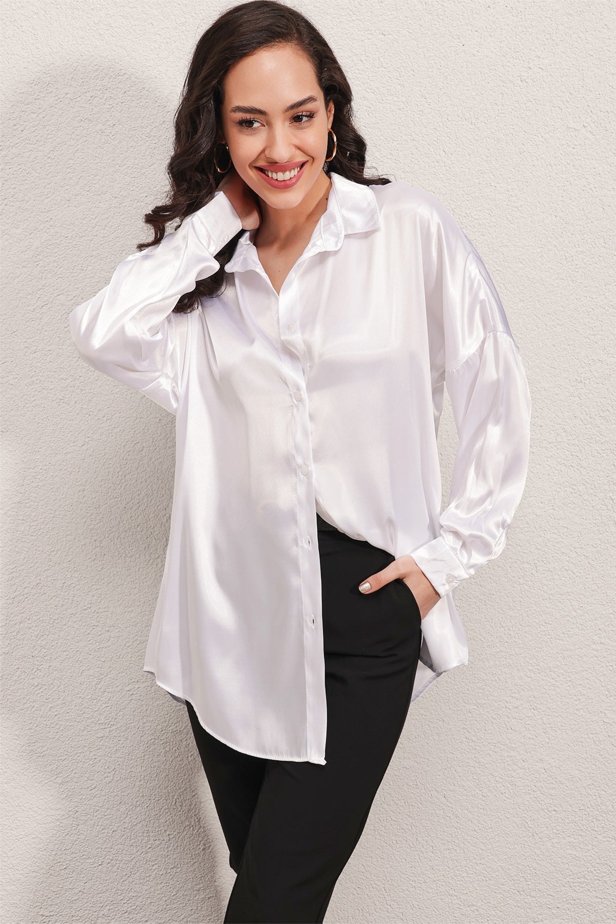 3985 oversize saten gömlek - Justyol