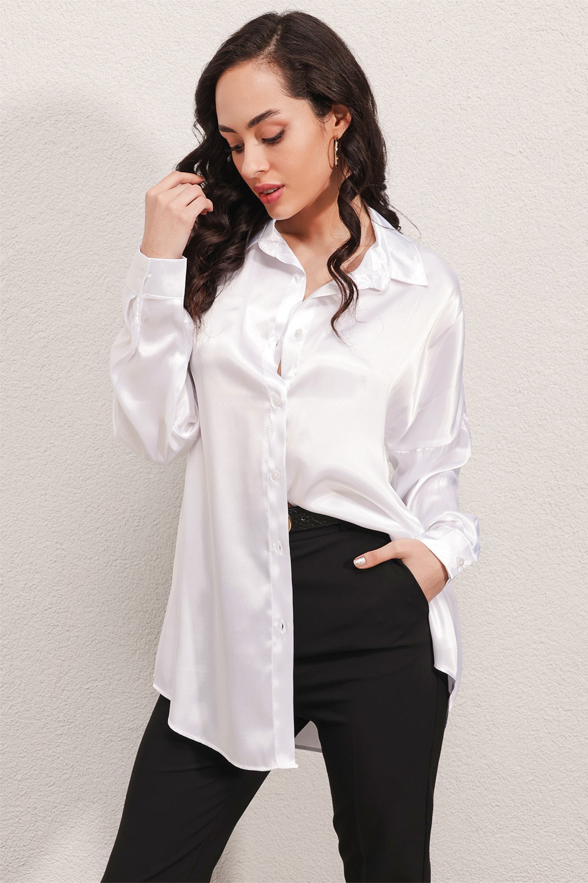 3985 oversize saten gömlek - Justyol