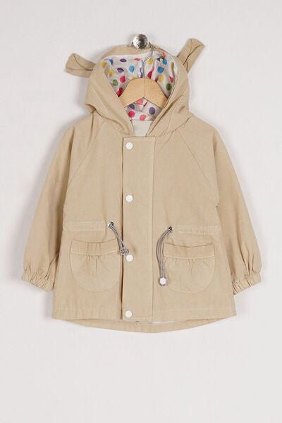 zepkids Girl's Colored Hooded Denim Coat with Waist Lace and Pocket - 40761 - Justyol