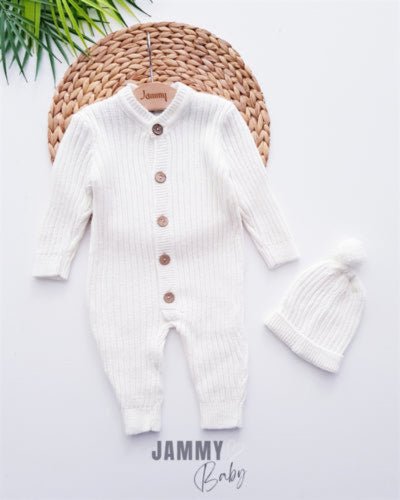 Triko Ponpon Şapkalı Tulum Set - GRİ - Justyol