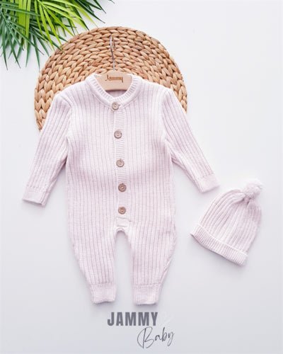 Triko Ponpon Şapkalı Tulum Set - GRİ - Justyol