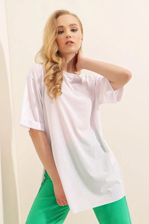 4123 yirtmaçli oversize tişört - Justyol