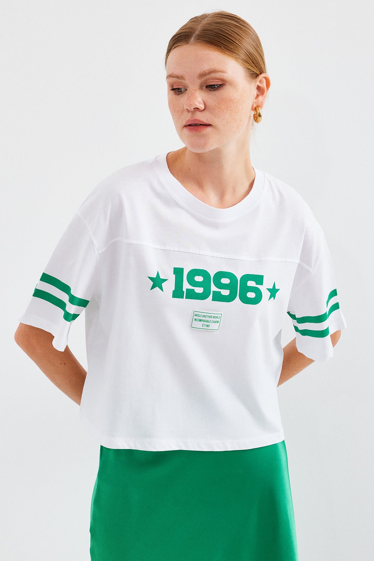 4322 baskili oversize basic tişört - Justyol
