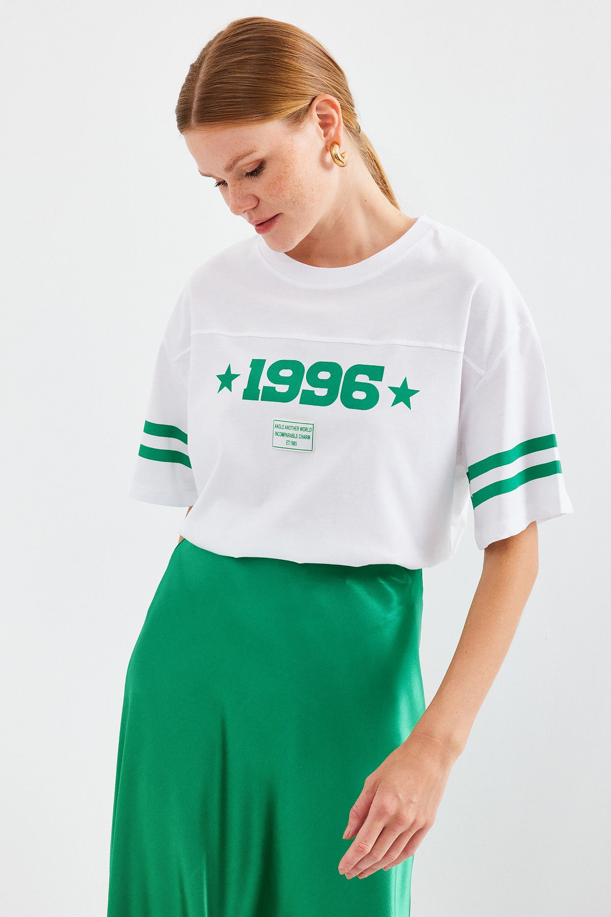 4322 baskili oversize basic tişört - Justyol