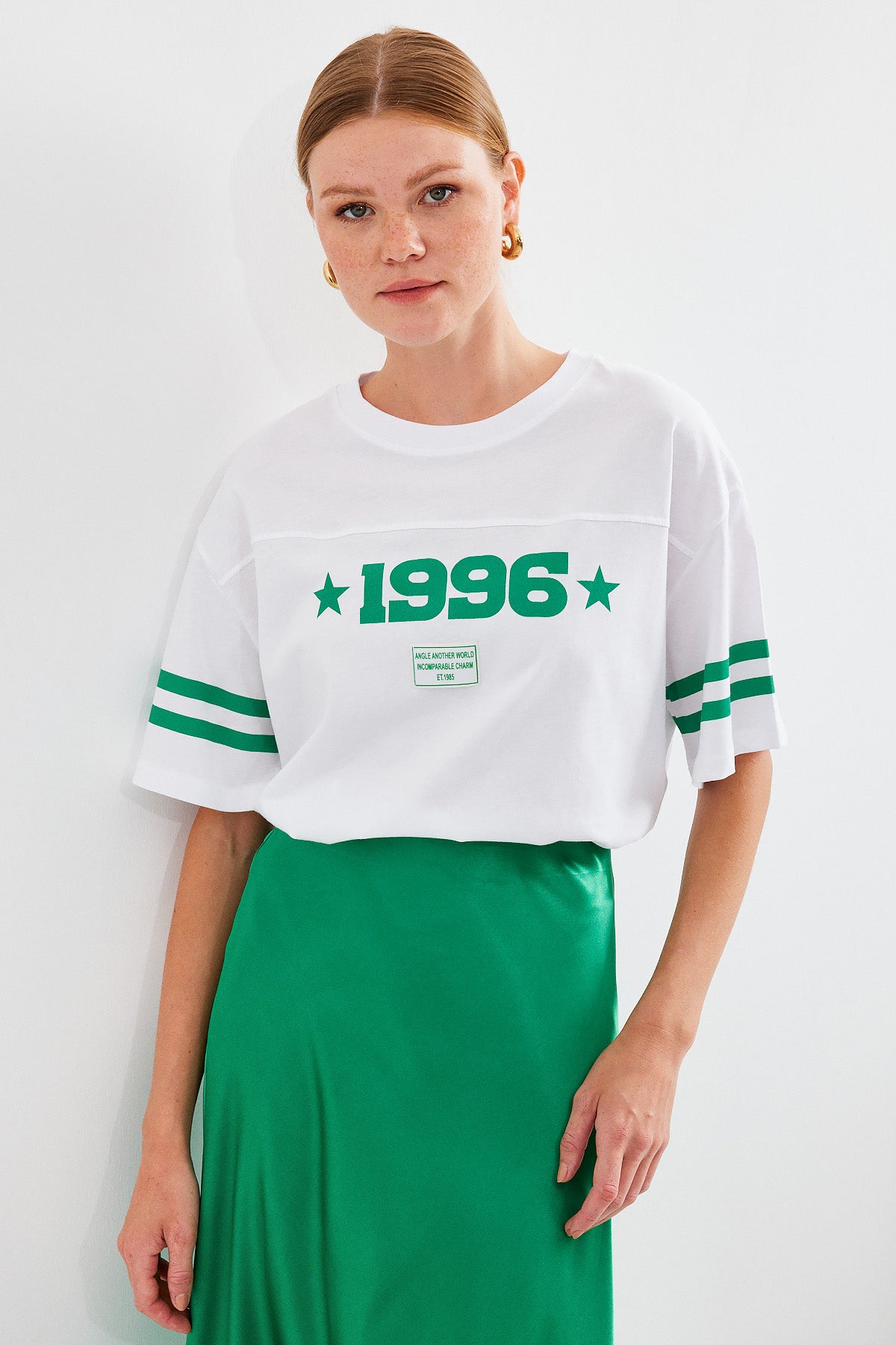 4322 baskili oversize basic tişört - Justyol