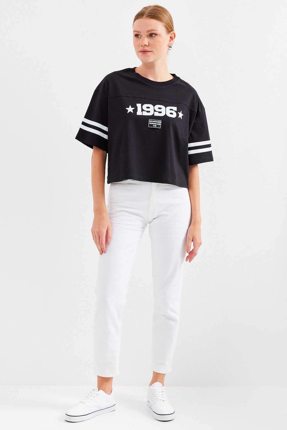 4322 baskili oversize basic tişört - Justyol