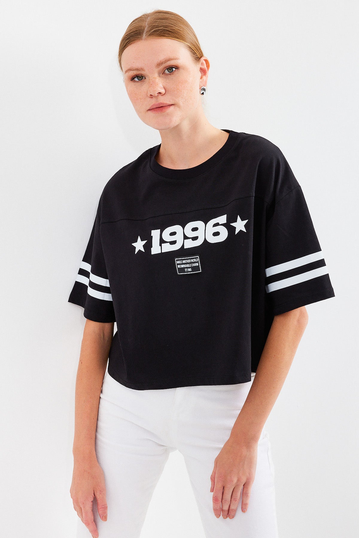 4322 baskili oversize basic tişört - Justyol