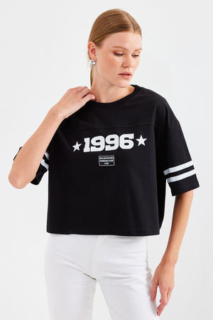 4322 baskili oversize basic tişört - Justyol