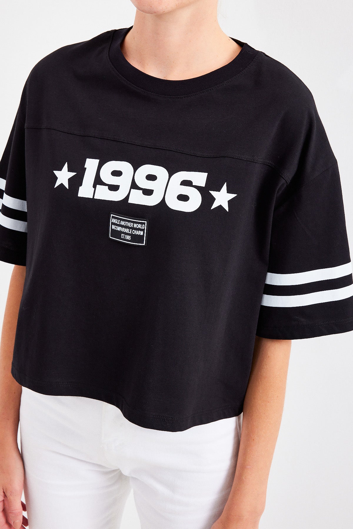 4322 baskili oversize basic tişört - Justyol