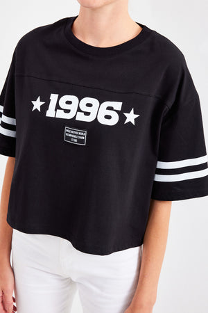 4322 baskili oversize basic tişört - Justyol