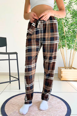 dreamy soft kadife dokulu ekose kareli süet pijama alti pantolon - Justyol
