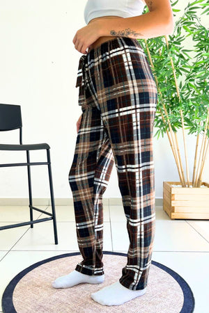 dreamy soft kadife dokulu ekose kareli süet pijama alti pantolon - Justyol