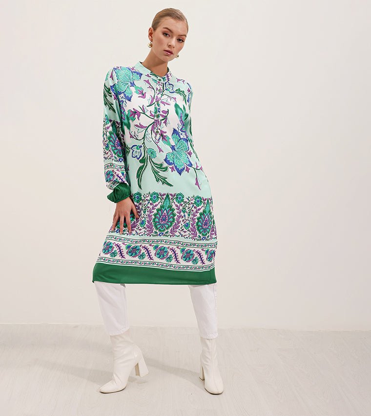Women's Tunic - Suitable for Hijab - Long Sleeves - Green - 58397 - Justyol