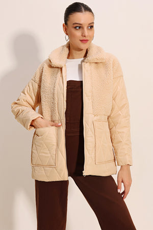 5182 peluş detayli oversize şişme mont - Justyol