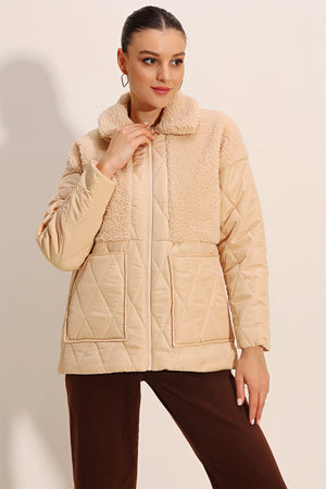 5182 peluş detayli oversize şişme mont - Justyol