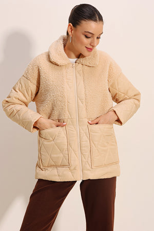 5182 peluş detayli oversize şişme mont - Justyol