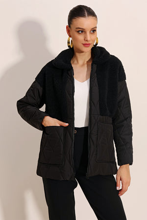 5182 peluş detayli oversize şişme mont - Justyol