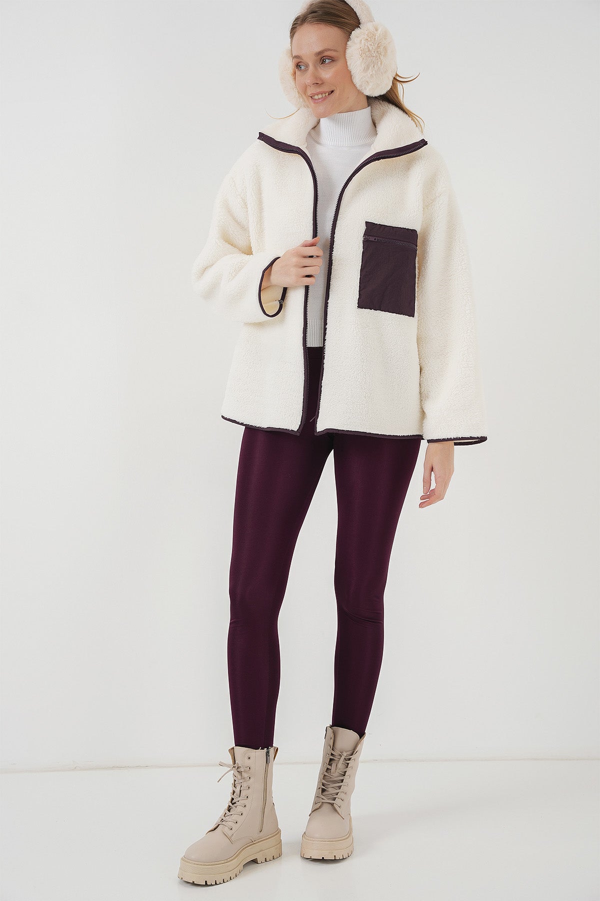 55446 fermuarli oversize peluş ceket - Justyol