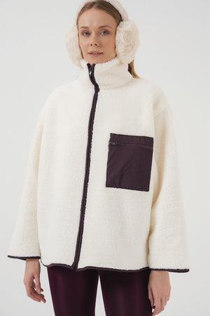 55446 fermuarli oversize peluş ceket - Justyol