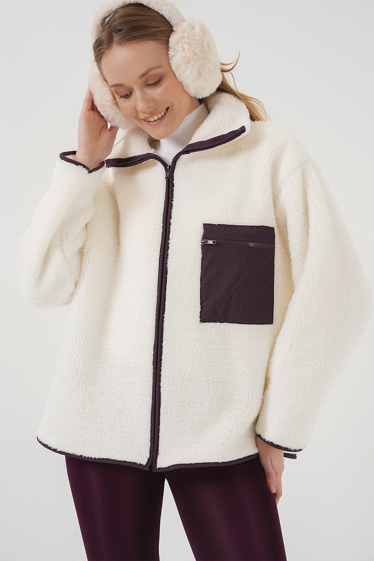 55446 fermuarli oversize peluş ceket - Justyol