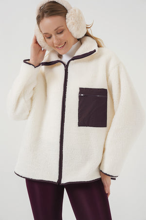 55446 fermuarli oversize peluş ceket - Justyol