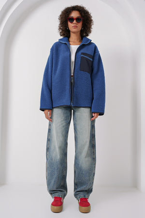 55446 fermuarli oversize peluş ceket - Justyol