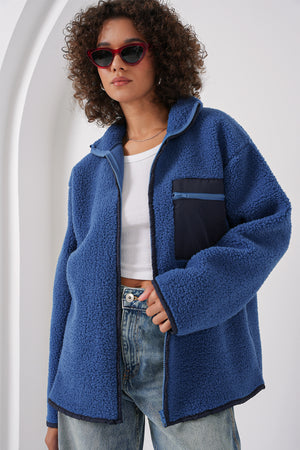 55446 fermuarli oversize peluş ceket - Justyol