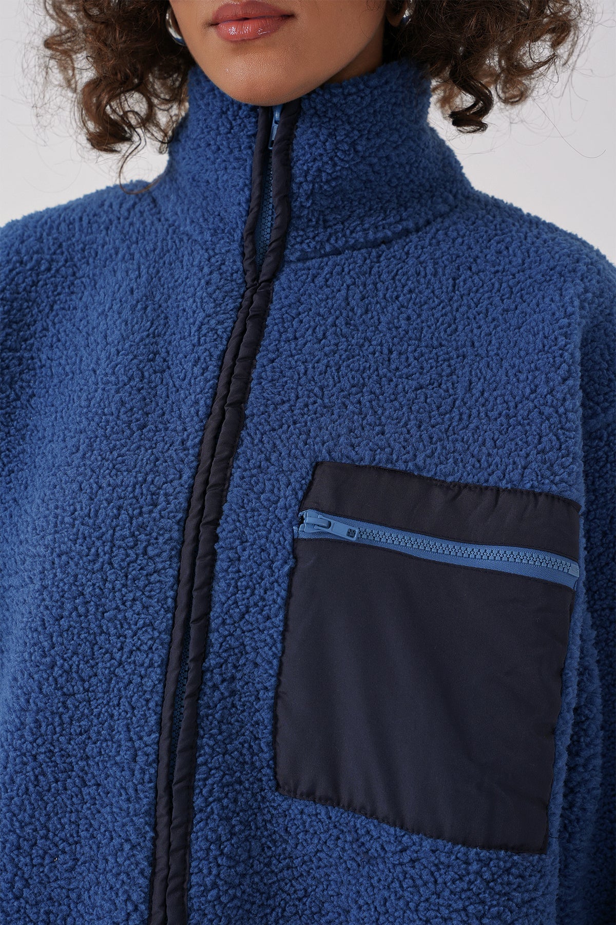 55446 fermuarli oversize peluş ceket - Justyol