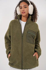 55455 kadin fermuarli oversize peluş ceket - Justyol