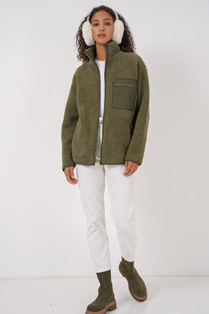 55455 kadin fermuarli oversize peluş ceket - Justyol