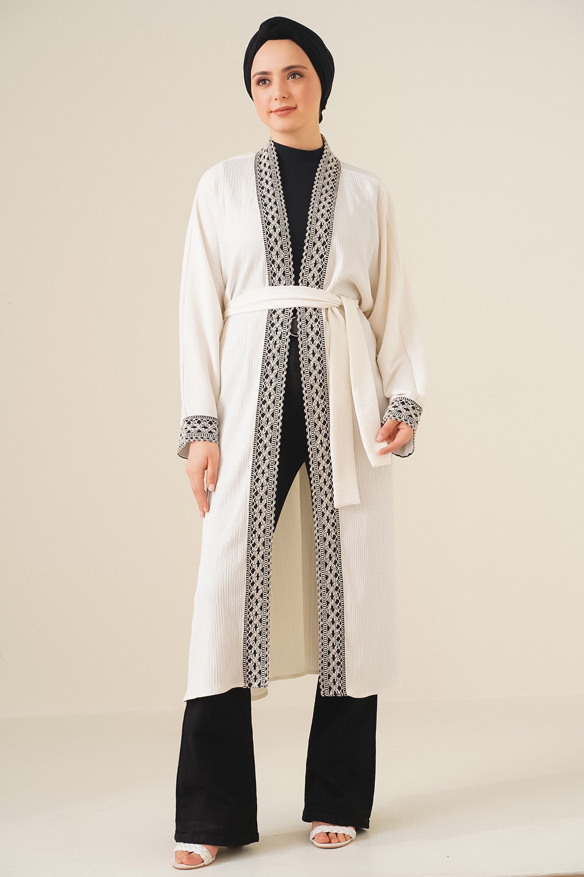 5865 nakişli örme uzun kimono - Justyol