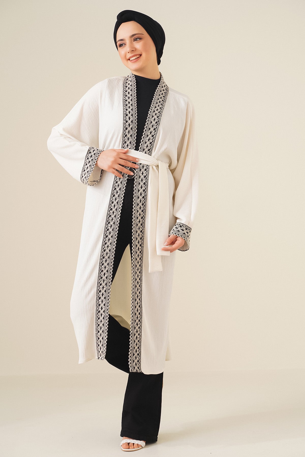5865 nakişli örme uzun kimono - Justyol