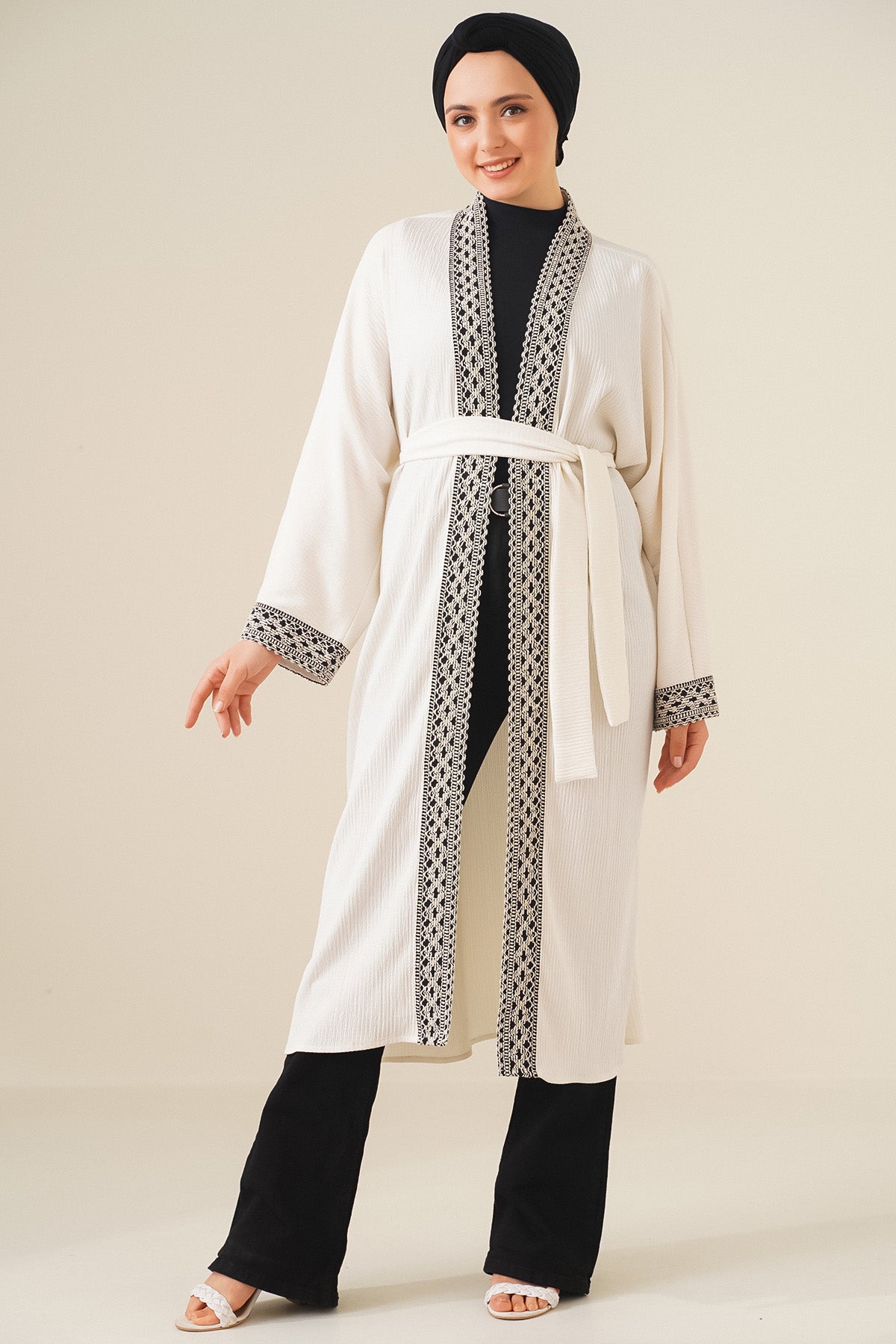 5865 nakişli örme uzun kimono - Justyol