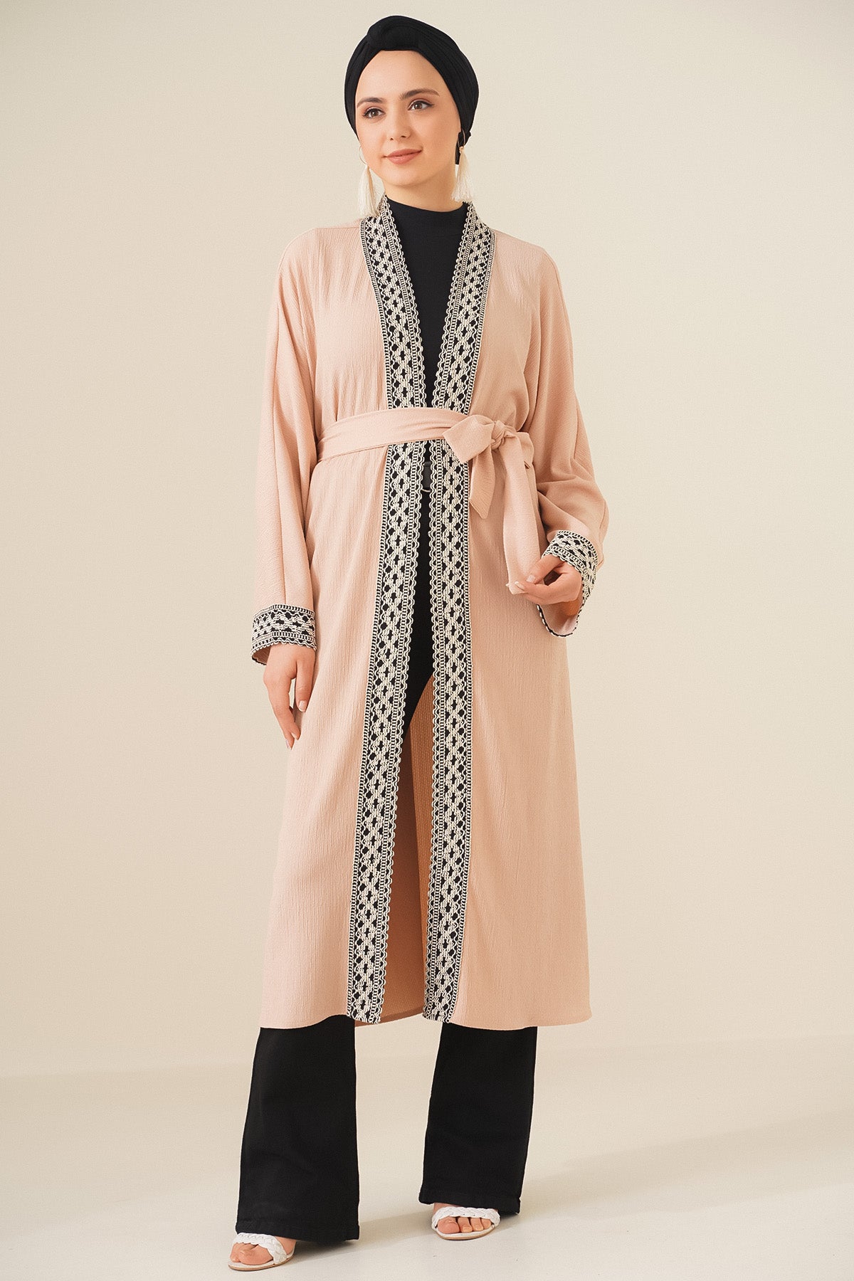 5865 nakişli örme uzun kimono - Justyol